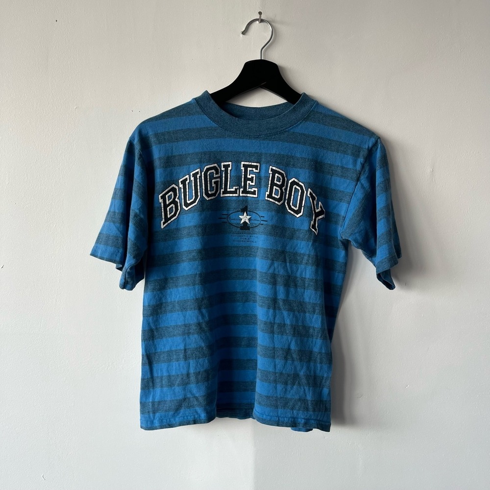 Vintage‎ Bugle Boy Shirt Kids Small Blue Striped Short Sleeve Made USA 90s Tee